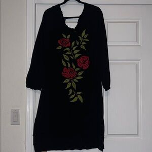 Black Dress with Red Floral Design